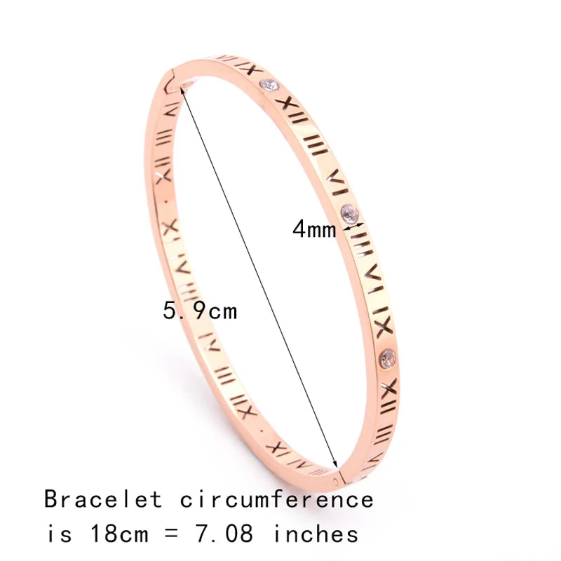 Steel Bangles Crystal Gold Color Bangles Roman Numerals Women's Bracelet