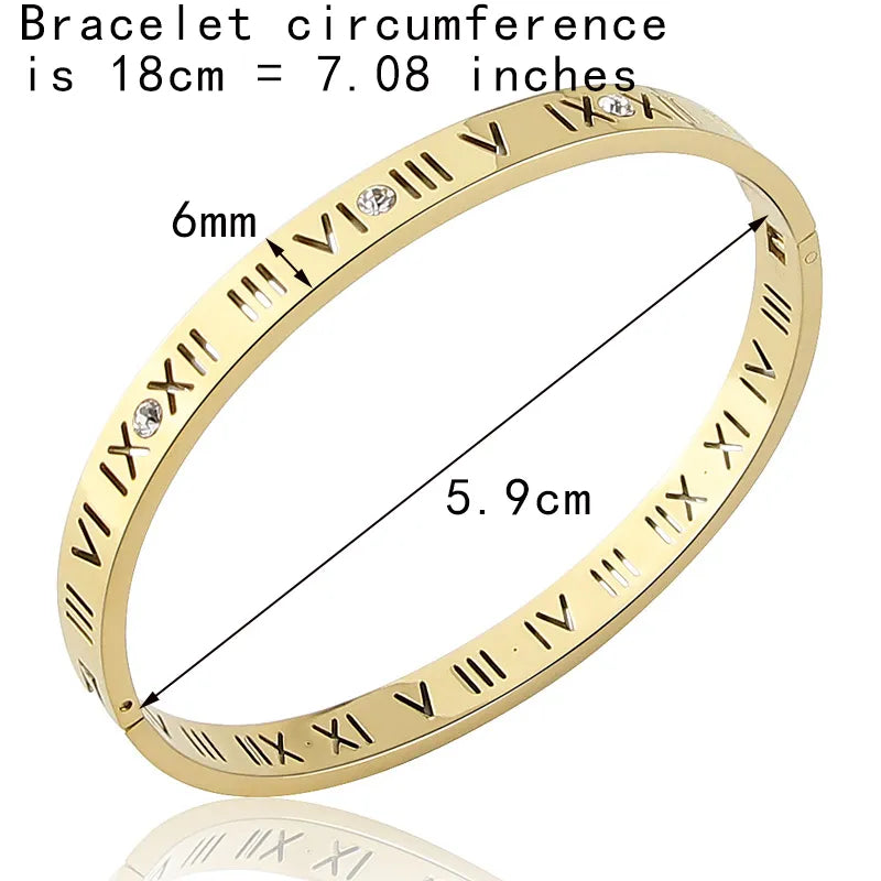 Steel Bangles Crystal Gold Color Bangles Roman Numerals Women's Bracelet