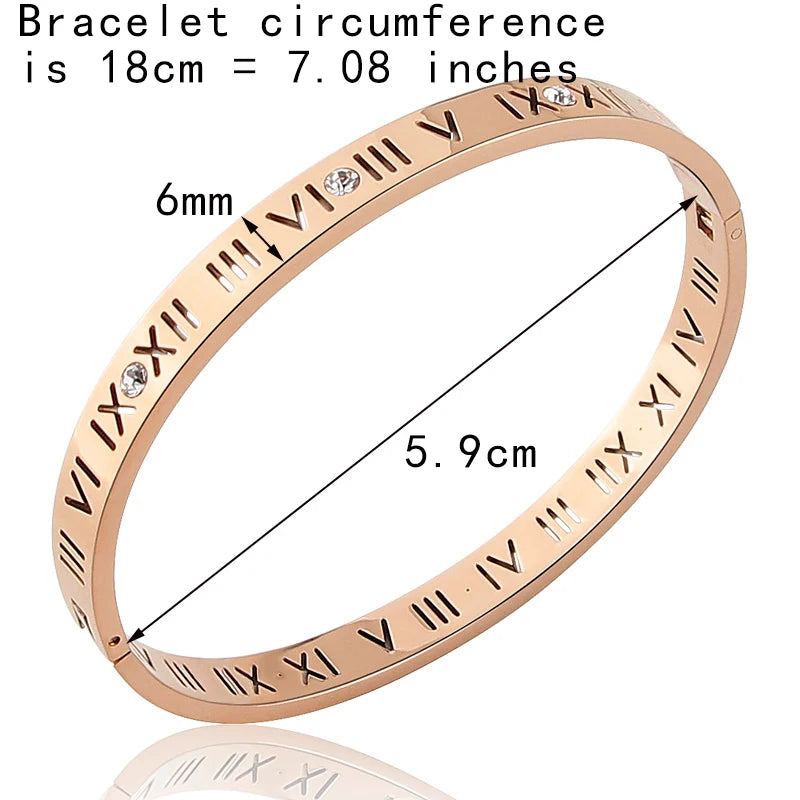 Steel Bangles Crystal Gold Color Bangles Roman Numerals Women's Bracelet