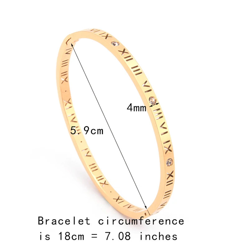 Steel Bangles Crystal Gold Color Bangles Roman Numerals Women's Bracelet